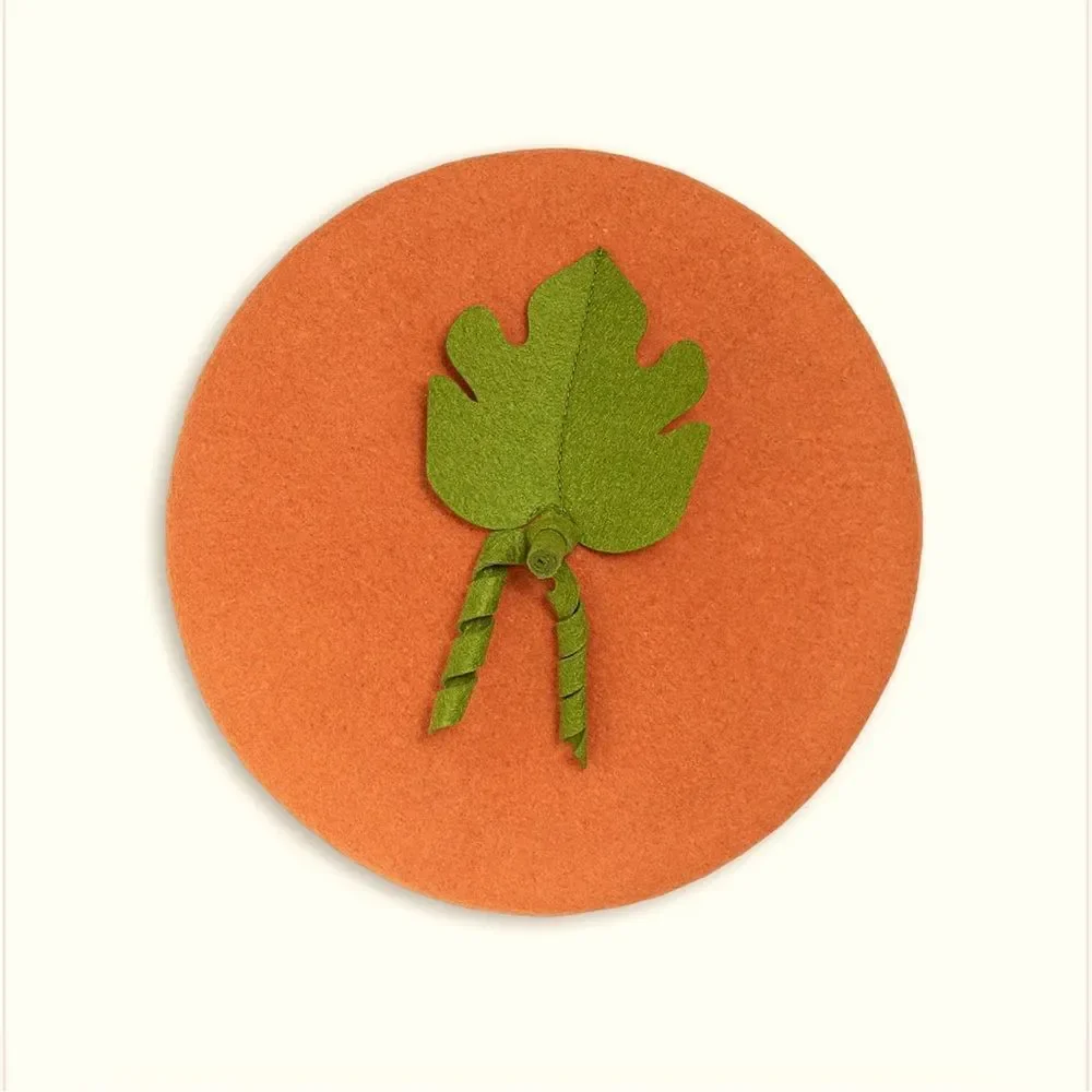 I Love Plum Pumpkin Beret Orange Wool Blend